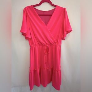 Andre by Unit Bright Pink Ruffle Tier Mini Dress- Size Medium